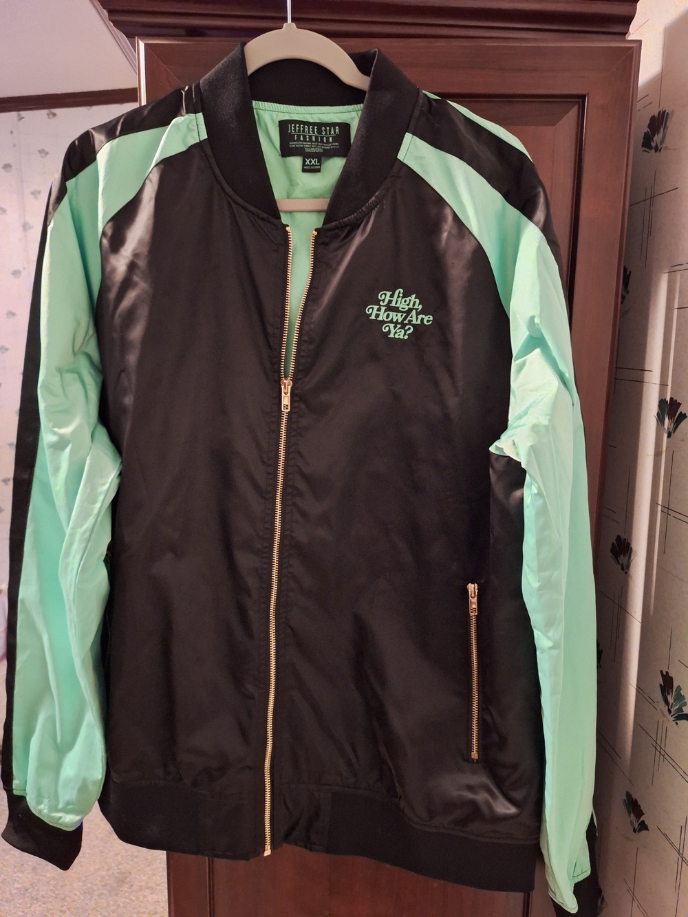 Jeffree Star Black and Mint Green Bomber Jacket